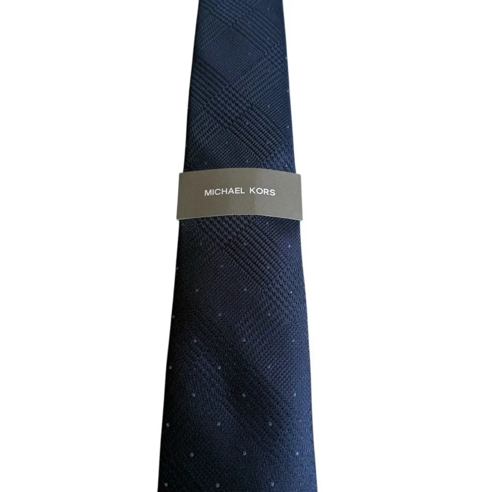 NWT Michael Kors Blue Dotted Glen Check Silk Blend Necktie Tie